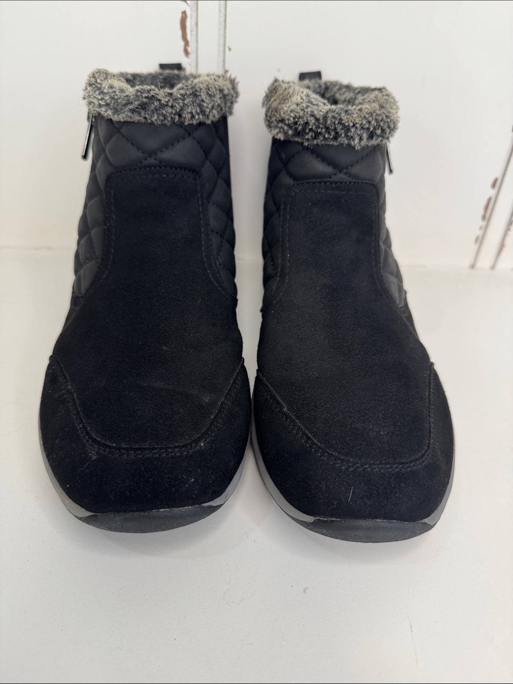 Easy Spirit Black Suede-Look Faux Fur Trim Ankle Booties